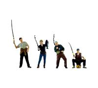 MagiDeal 4x 1/64 Scale Fishing Figure Miniature Fisherman Figure Sand Table Ornament Collection DIY Crafts for Miniature Scene Layout