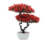 MagiDeal Artificial Bonsai Tree Fake Bonsai Tree Decoration with Pot Ornament Small Fake Plant Decor for Living Room Bathroom Bedroom, Red