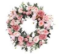 MagiDeal Artificial Wreath 18 inch Diameter for Front Door Peony Rose Party Outdoor Wall Hanging Ornament Garland for Window Bedrooms, Pink