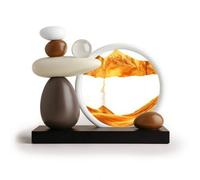 MagiDeal Artwork Moving Sand Art Sculpture Desktop Ornament Sand Painting Decor with Circular Frame and Side Stack for Refined Room Decor, White Frame, Gold Sand, New Chinese Style