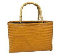 MagiDeal Bamboo Woven Handbag Rectangular Basket Purse Tote Satchel With Structured Body And Cloth Liner Lightweight With Two Carry Handles suitable for, Fine Bamboo Woven Yellow Handbag