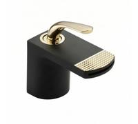 MagiDeal Basin Faucet Modern Waterfall Spout Sink Tap Mixer with Single Handle Copper Casting Ceramic Seal Polished Suitable for Vanity countertop Under Counter Hotel washroom, Black Gold