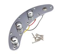 MagiDeal Bass Switch Control Plate, Fully Loaded Control 1 Tone 2 Volumes 1 Jack, Replacement Wiring Kit Bass Wiring Harness Plate Set, silver