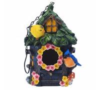 MagiDeal Bird House Hanging Cottage Ornament Feeder Sculpture Resin Shell Leaf Roof Bloom Accents Nature Motif suitable for porch garden patio balcony entryway