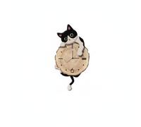 MagiDeal Cartoon Wall Clock Clock Cat Pendulum Clock Clock With Noiseless Mechanism Wood And Easy To Read Pointers suitable for living room kids bedroom dining area, Black White, 29-51cm
