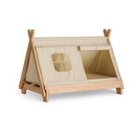MagiDeal Cat Shelter Pet House Tent Kennel Bed Wooden Base With Textile Canopy Elevated Design With Short Feet Ventilated Mesh Side And Flap Suitable for indoor rooms cozy nooks small pets 63x40x46cm