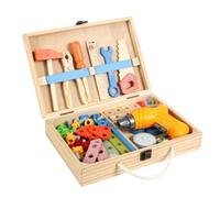 MagiDeal Children Assembly Wooden Tool Set Kit Play Set Box With Drill Wrench Screwdriver Gears Nuts For Building Practice Suitable for early learning preschool daycare home play