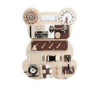 MagiDeal Children Learning Board Wooden Activity Board Sensory Board Busy Board With Animal-Themed Movable Elements For Hands-On Early Playroom Use, Khaki Bear