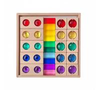 MagiDeal Children Sensory Blocks Wooden Matching Board Puzzle Toy Educational Blocks Acrylic Beech Build Faceted Translucent Pieces For Shape Recognition, High Transparency Rainbow Window Set 3