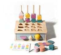 MagiDeal Children Shape Matching T Wooden Shape Sorter Box Drawer Shape Sorter Lacing Beads Set Matching Cards with Calm Color Palette and Rounded Edges for