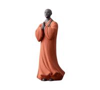 MagiDeal Chinese Buddha Statue Monk Crafts Hand Carving Buddha Figurine Desktop Ornament for Bookshelf Business, orange