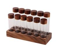 MagiDeal Coffee Bean Dispenser, Coffee Containers with Wooden Stand, Refillable Glass Test Tubes for Bar Kitchen Coffee Shop, 12 Holes
