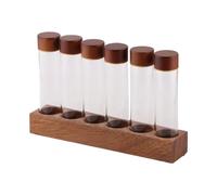 MagiDeal Coffee Bean Dispenser, Coffee Containers with Wooden Stand, Refillable Glass Test Tubes for Bar Kitchen Coffee Shop, 6 Holes