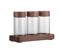 MagiDeal Coffee Bean Storage Set, Coffee Bean Tubes, Tea Display Stand, Single Dose with Wooden Holder Glass Display Tubes for Cafe, 3