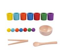 MagiDeal Color Sorting Toys Rainbow Balls in Cups with Tongs and Spoon for Kids Fun Learning Activities Color Sorter Game Educational