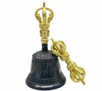 MagiDeal Copper Ritual Bell Tibetan Meditation Vajra Temple Altar with carved mallet and flared base for sound clearing suitable for home, Large