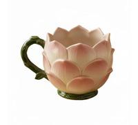 MagiDeal Decorative Mug Hand Painted Ceramic Coffee Cup Floral Vessel Smooth Glazed Finish Unique Ornament Versatile Drinkware Suitable for Desk Home Gifting, Lotus