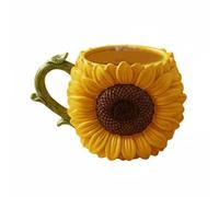 MagiDeal Decorative Mug Hand Painted Ceramic Coffee Cup Floral Vessel Smooth Glazed Finish Unique Ornament Versatile Drinkware Suitable for Desk Home Gifting, Sunflower