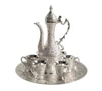 MagiDeal Decorative Service Decanter Set Formal Drinkware Ornamental Zinc Alloy with Openwork Rim and Matching Handled Cups Suitable for Special Occasions, Small Floral Set