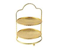 MagiDeal Dessert Serving Stand Metal Cake Stand Cupcake Stand Pastry Display Tray With Lightweight And Decorative Rim Suitable for cafe counters , Medium Gold Two-Layer Dessert Stand , 17cm