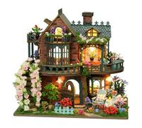 MagiDeal DIY Miniature House Kit Fairy Garden with LED 3D Puzzle Playset Home Decor DIY Crafts Handmade Wooden Mini House Building Kit