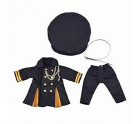 MagiDeal Doll Outerwear Detail Rich Uniform Set Featuring Long Sleeve Coat Dome Cap Elastic Waist Pants Chain Trim suitable for styling photo gift giving for UFDOLL style figures , Black