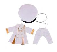 MagiDeal Doll Outerwear Detail Rich Uniform Set Featuring Long Sleeve Coat Dome Cap Elastic Waist Pants Chain Trim suitable for styling photo gift giving for UFDOLL style figures , White