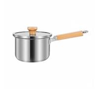 MagiDeal Double Layer Cookware Stainless Steel Saucepan Pot Pan with Glass Lid Thickened Deep Design Spill Reduction Stable Knob, 16CM Single Layer, Wooden Handle