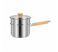 MagiDeal Double Layer Cookware Stainless Steel Saucepan Pot Pan with Glass Lid Thickened Deep Design Spill Reduction Stable Knob, 16CM Double Layer with Steamer, Wooden Handle