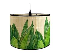 MagiDeal Drum Print Lamp Shade Wicker Lamp Shade Light Fixture Green Plant Pattern Rattan Lamp Shade for Hanging Light, Floor Lamps Living Room Cafe, C