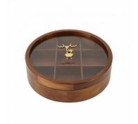 MagiDeal Dry Multi Compartment Organizer Round Storage Box Snack Tray With Lid Wooden Divided Container With Cover And Knob suitable for guest serving home, Nine-grid Wooden Storage Box