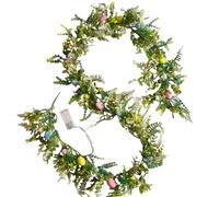 MagiDeal Easter Wreaths for Front Door Easter Garland Hanging Garland Green Leaves Twist Swag with Easter Eggs Wreath Easter Decorations for Tree Birthday Home Window Mantle