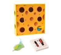 MagiDeal Electric Cat Interactive Toy Cardboard Design,Cheese Box,Portable,Whack A Mice Cat Feather Toys Intelligence Toy for Cats, 28.5x28.5x7.5 cm