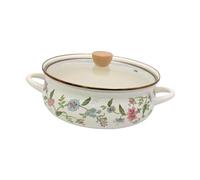 MagiDeal Enamel Stockpot with Lid Cooking Pot,Vintage,Cookware,Double Handle Retro for Food Noodles Cooking for Induction Cookers Gas, Flowers