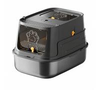MagiDeal Enclosed Litter Container Hooded Litter Litter Pan Stainless Steel Tray With Door Ventilated Lid Odor Control Simple Cleaning suitable for multiple cats apartment decor, Black