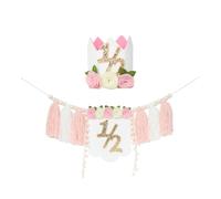 MagiDeal Half Birthday High Chair Banner Tassel Wood Bead Highchair Garland Bohemian Birthday Party Decoration for Nursery Photo Prop, Pink with Hat