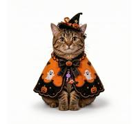 MagiDeal Halloween Witch Cloak Cat Costume Cape Robe Outfit With Dramatic Drape And Comfortable Neck Closure Lightweight For suitable for holiday events themed, Ghost Pumpkin Elf Cloak