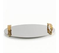 MagiDeal Industrial Tray Mirrored Stainless Steel Serving Tray Display Tray Vanity Tray With Leaf Handles Raised Edge Suitable for coffee tables console tables vanity giving home decoration