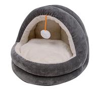 MagiDeal Large Cat Bed for Indoor Cats, Warm Nest Dog Kennel with Ball Toy Anti Slip Bottom Soft Hideout Cat House Hideout Pet Bed, Gray, S