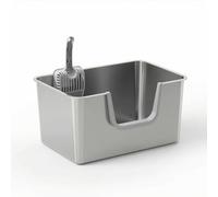 MagiDeal Large Cat Litter Tray Stainless Steel High Sided Pan With Front Door Includes Scooper And Floor Stickers Scratch And Quick Rinse suitable for bigger cats indoor areas, Side Opening