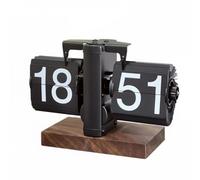 MagiDeal Mechanical Flip Clock Retro Desk Clock Timepiece Display Wood Powered Format Rotating Number Cards Suitable for library, Walnut Wood Base, All Black 24-Hour