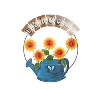 MagiDeal Metal Welcome Sign with Watering Can | Textured, Floral Metal Wall Hanging with Butterfly detail, Farmhouse, for Patio, Gate, Yellow Flower