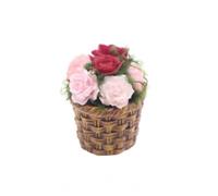 MagiDeal Miniature Artificial Rose Potted Plant Small Miniature Rose with Woven Pot Long Dollhouse Dwarf Flower for BJD Collectors, Diorama Builders, Red