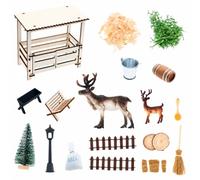 MagiDeal Miniature Farm Scene Rustic Stable Diorama Figurine Display Set Wooden Build With Deer Figure And Open Front Craft Suitable for hobbyists holiday, Large Reindeer Set Paper Box