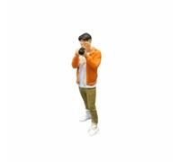 MagiDeal Miniature Figurine Human Model Figure Resin Statue Painted Display Accessory with Construction suitable for dioramas model railroads hobby scenes, Man In Orange Jacket Taking Photo