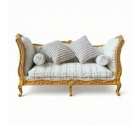 MagiDeal Miniature Sofa Dollhouse Couch Settee Furniture Figurine With Gold Carved Border Rolled Sides High Back Wood And Suitable for collectors craft, Double Sofa