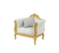 MagiDeal Miniature Sofa Dollhouse Couch Settee Furniture Figurine With Gold Carved Border Rolled Sides High Back Wood And Suitable for collectors craft, Single Sofa