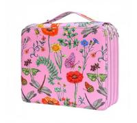 MagiDeal Multi Color Pencil Case Art Supply Pencil Holder Organizer Pouch Bag 124 Slot Capacity Three Zipper Layers Oxford Cloth with Handle Suitable for, Dragonfly Pink