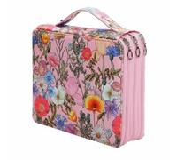 MagiDeal Multi Color Pencil Case Art Supply Pencil Holder Organizer Pouch Bag 124 Slot Capacity Three Zipper Layers Oxford Cloth with Handle Suitable for, Pink Flower