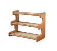 MagiDeal Multilayer Display Shelf Cup Rack Mug Holder Cup Stand Cup Organizer With Rubber Wood Frame And Woven Drainage Shelves Suitable for tea stations, Haitang, 3-Tier 42cm